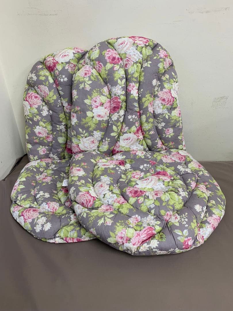 みみ　ローラアシュレイ風　背当て付き椅子シートクッション　4枚セット