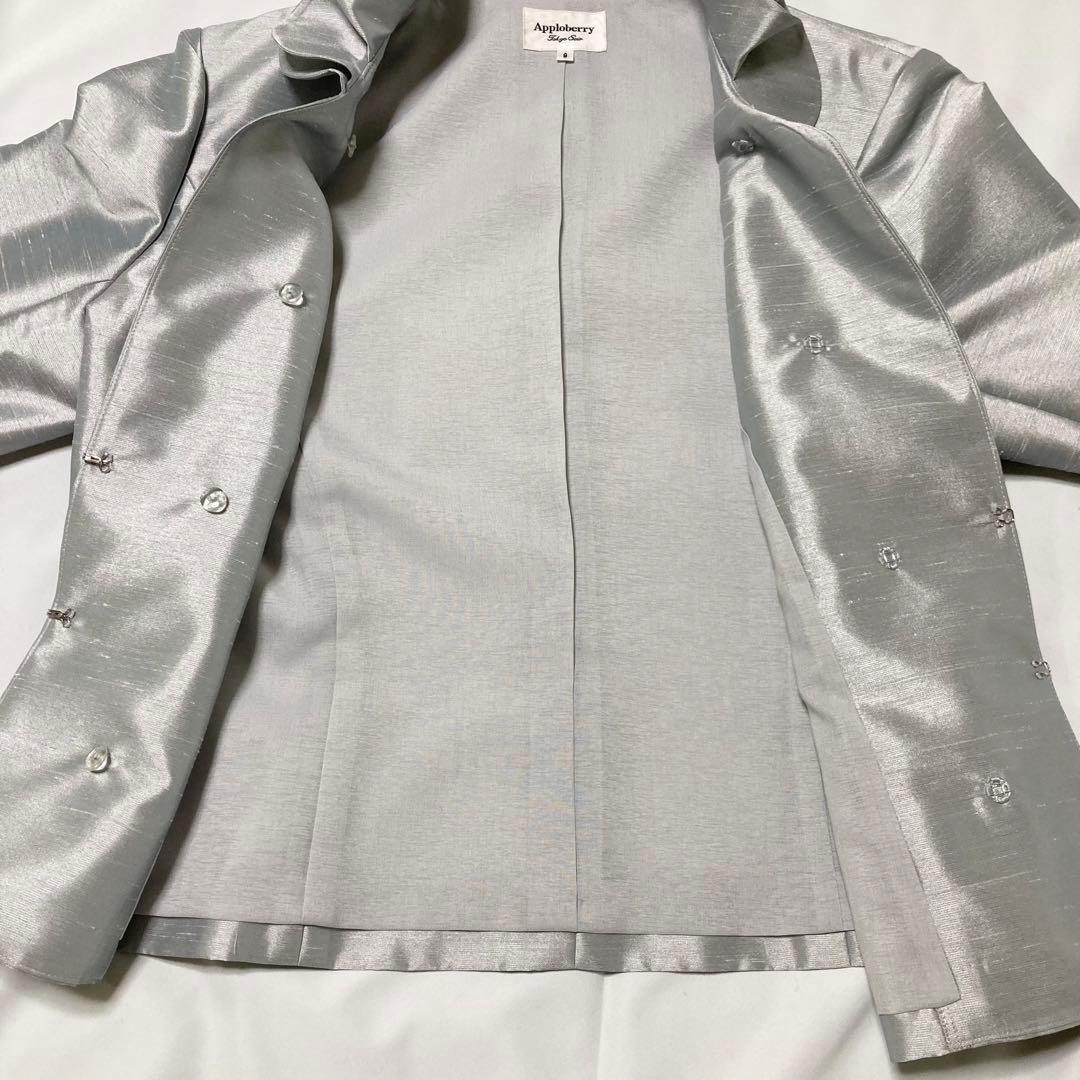 Apploberry アプロベリー　ノーカラージャケット　シルバー　レース