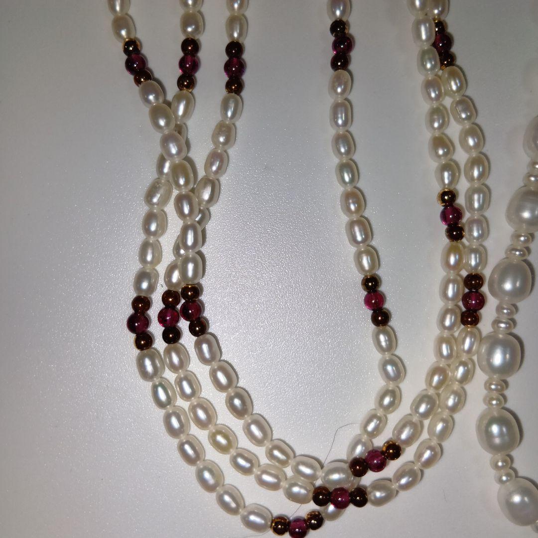 未使用に近い♥3連ベビービーズパールと淡水パールなど5本の内K18が4本✨️