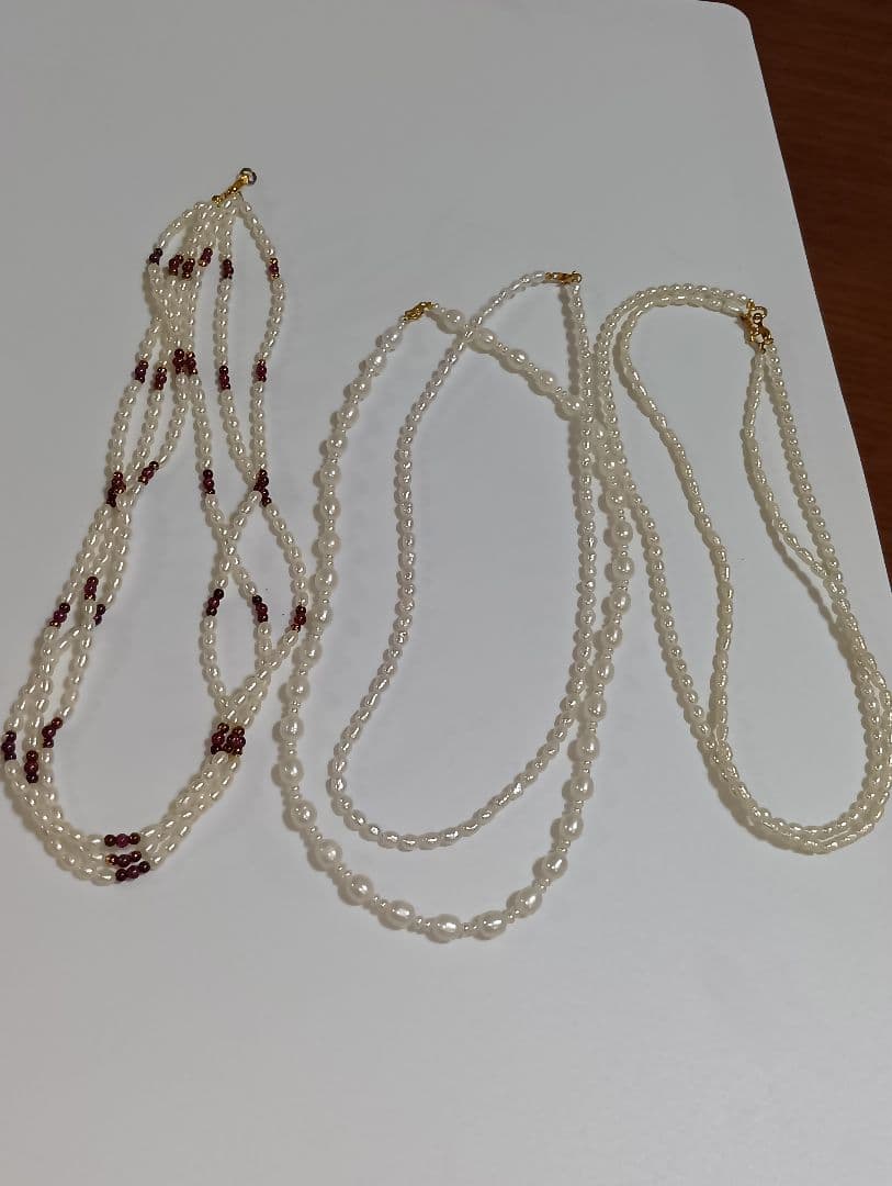 未使用に近い♥3連ベビービーズパールと淡水パールなど5本の内K18が4本✨️