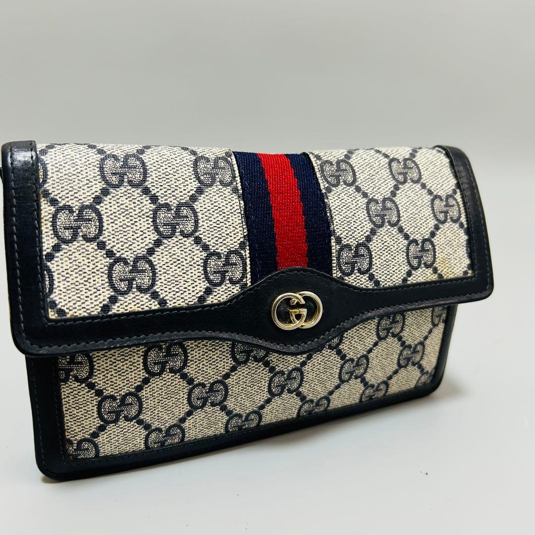 GUCCIグッチ GG柄 シェリーライン PVC×レザー クラッチバッグ ポーチ