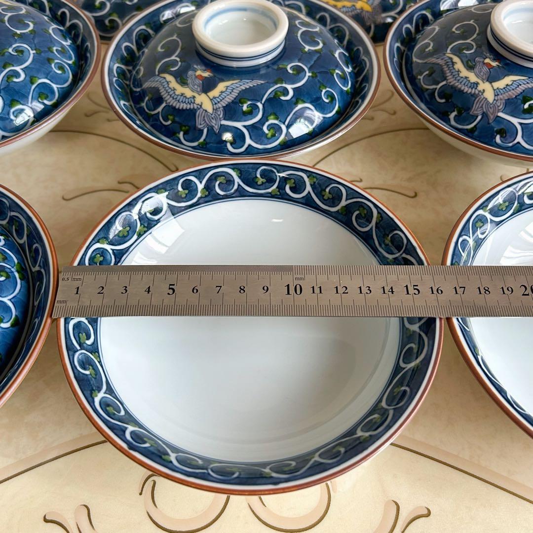 有田焼　貞泉窯　染付唐草　色絵鳳凰　蓋付き煮物碗揃　六客　古伊万里　中鉢　深皿