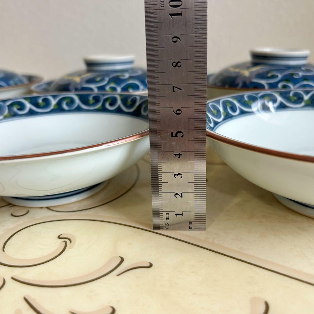 有田焼　貞泉窯　染付唐草　色絵鳳凰　蓋付き煮物碗揃　六客　古伊万里　中鉢　深皿