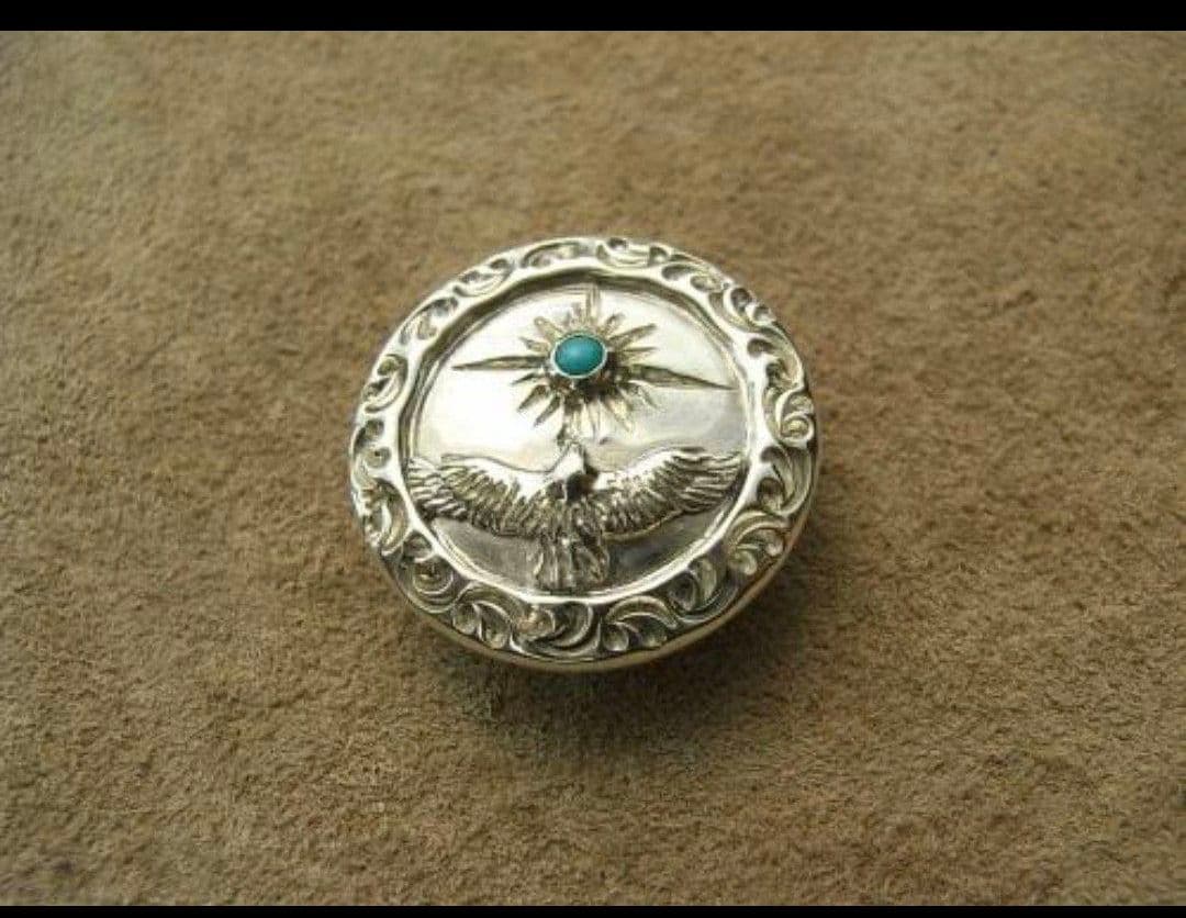 シルバーコンチョ　イーグル　ターコイズ　コンチョ　ハンドメイドコンチョトルコ石