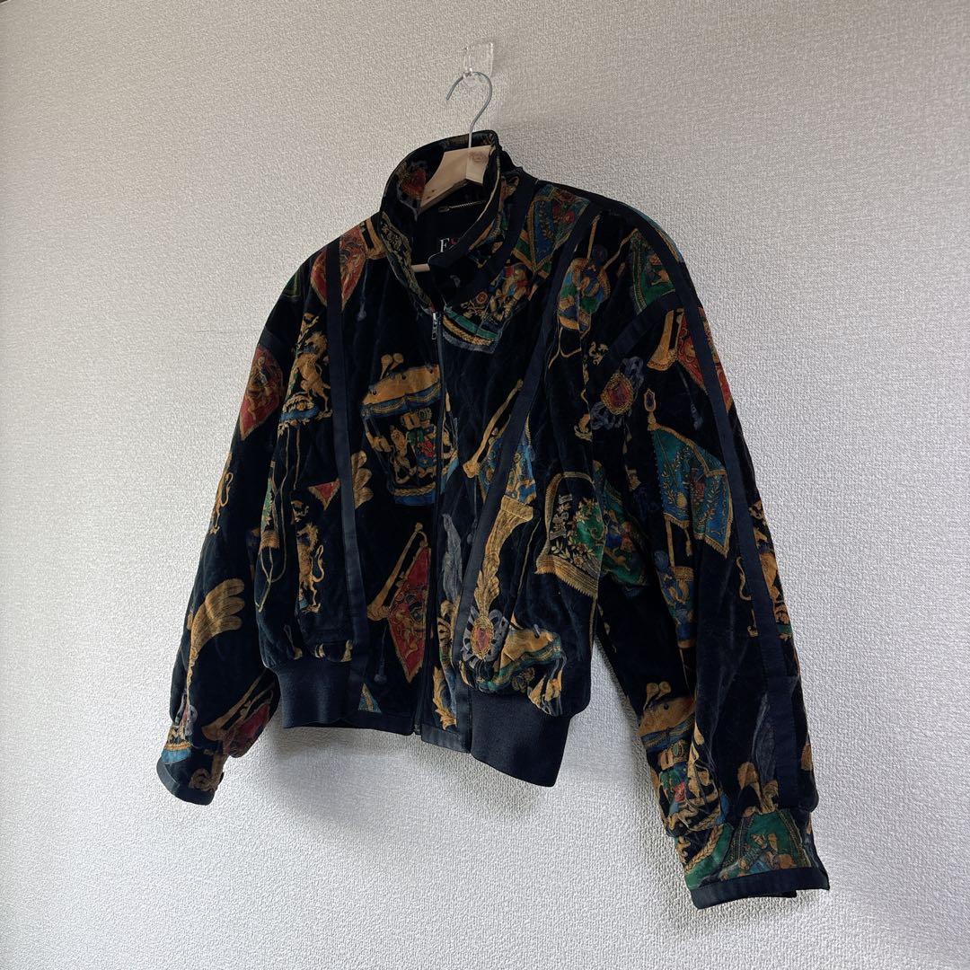 ESCADA ヴィンテージ ベロア　総柄ブルゾン スカーフ柄　綿混　ドイツ製