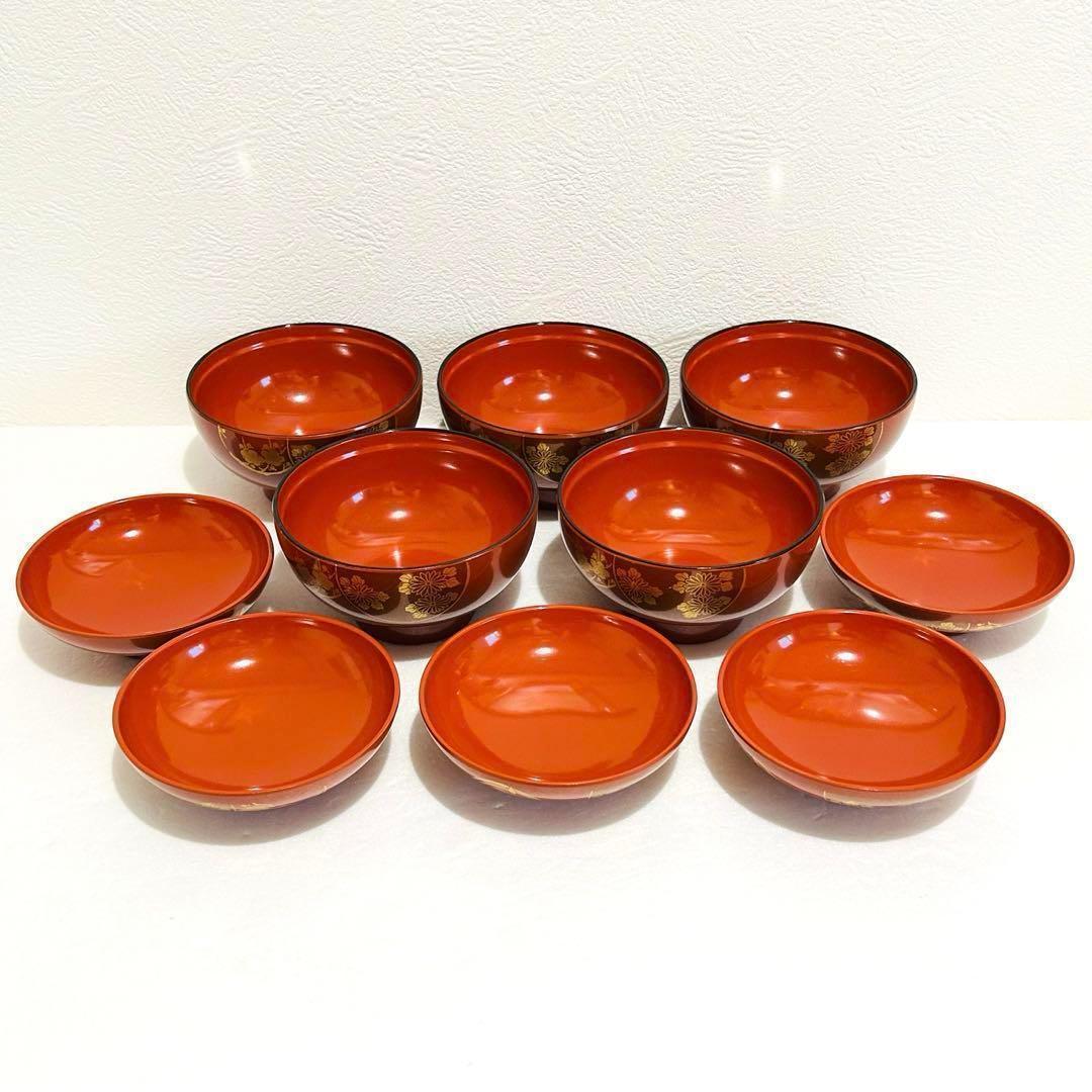 ⭐️ 会津塗 天然木加工品 四君子蒔絵 朱内朱 蓋付きお吸物椀揃 5客 ⭐️