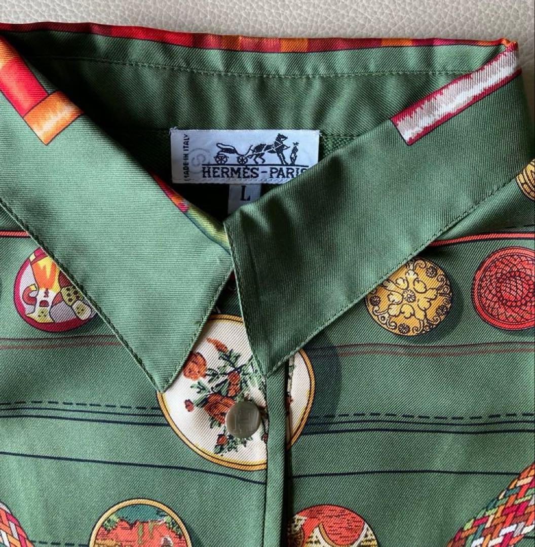 HERMES エルメス 総柄ニット切替ポロシャツ シルク/コットン/カシミヤ L