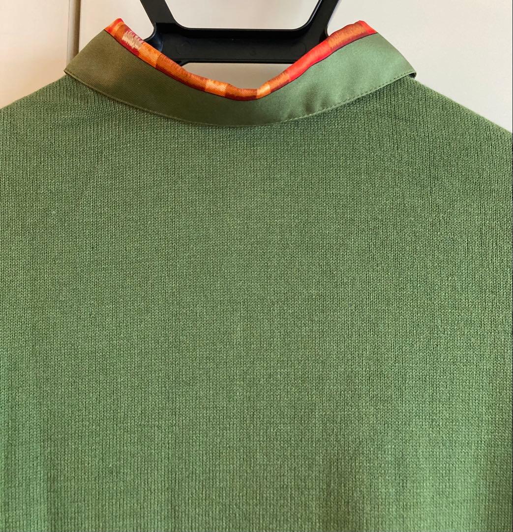 HERMES エルメス 総柄ニット切替ポロシャツ シルク/コットン/カシミヤ L