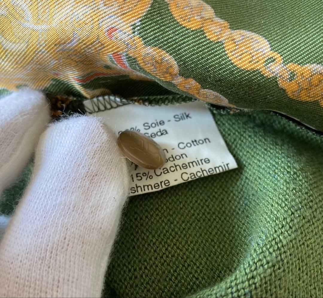 HERMES エルメス 総柄ニット切替ポロシャツ シルク/コットン/カシミヤ L