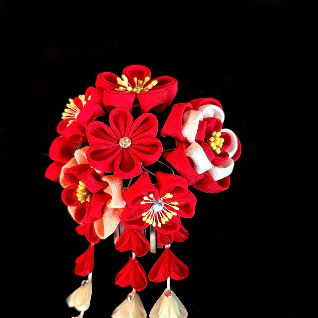 日本髪 髪飾り 七五三 (赤×ピンク) 5～7歳