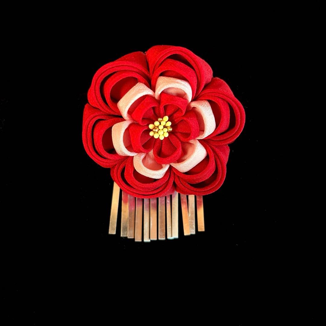 日本髪 髪飾り 七五三 (赤×ピンク) 5～7歳