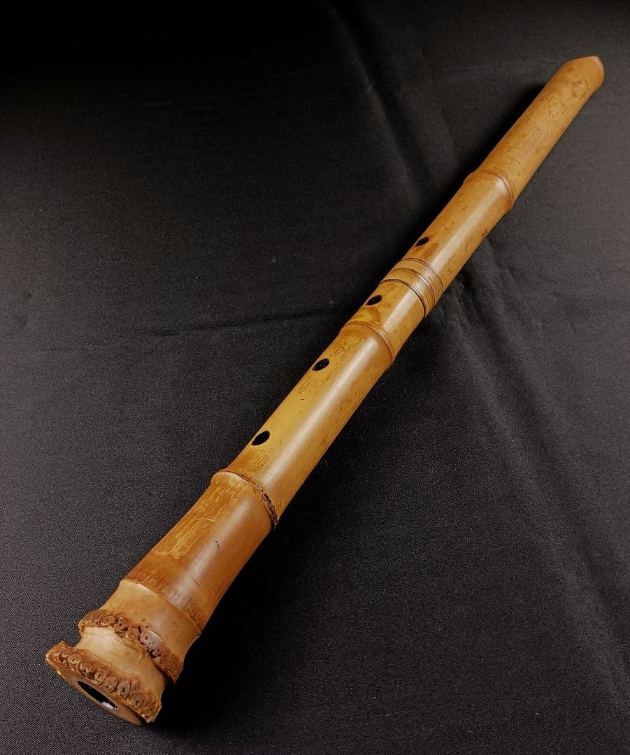 Y2886-2 琴古流 尺八 林山銘 銀三線藤巻 全長63㎝ 竹製