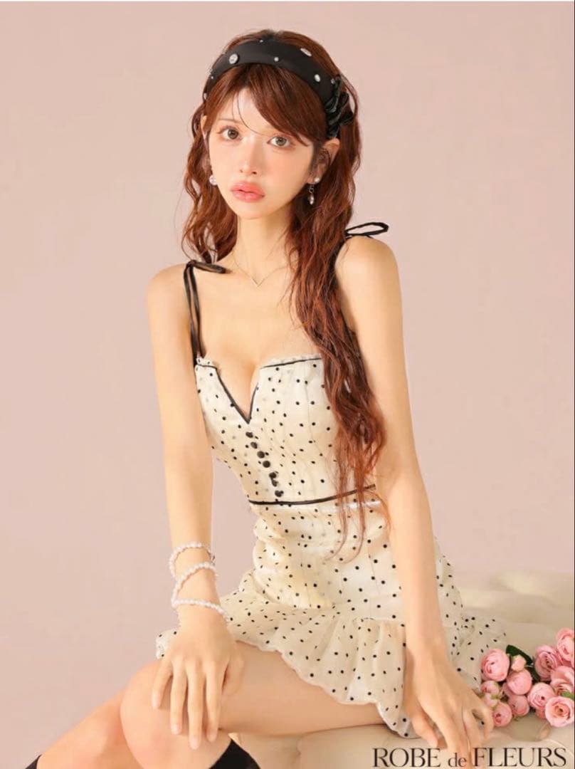 Robe de Fleurs ドット柄キャミソールドレス