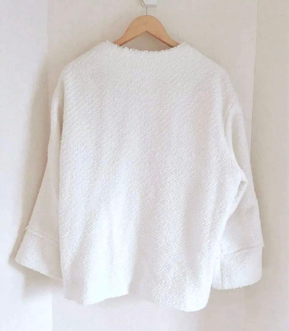 ラウンジドレス　ノーカラーツイードジャケット（White）金ボタン