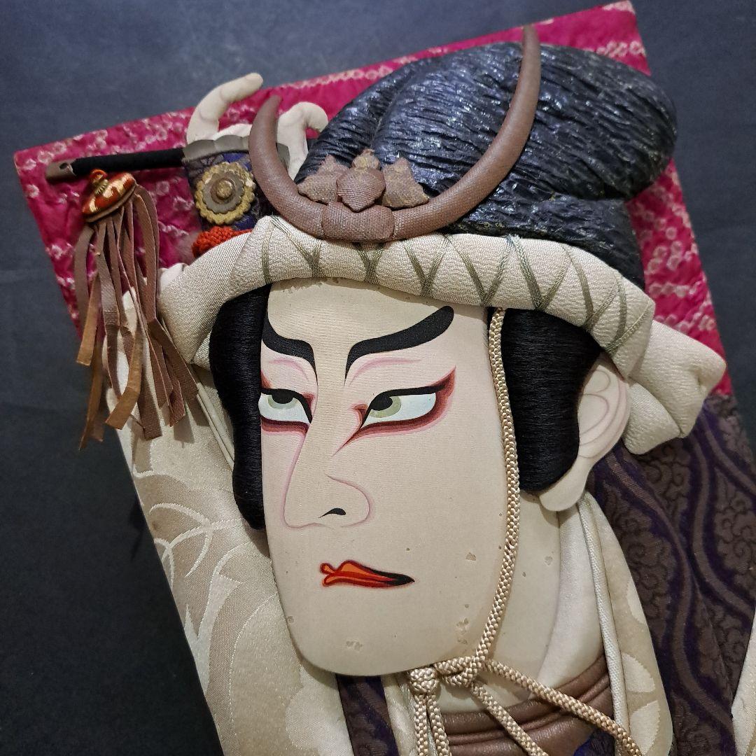 江戸羽子板　大丸特選　共箱入　緞子、綸子　桐板 牡丹図　市川団十郎写