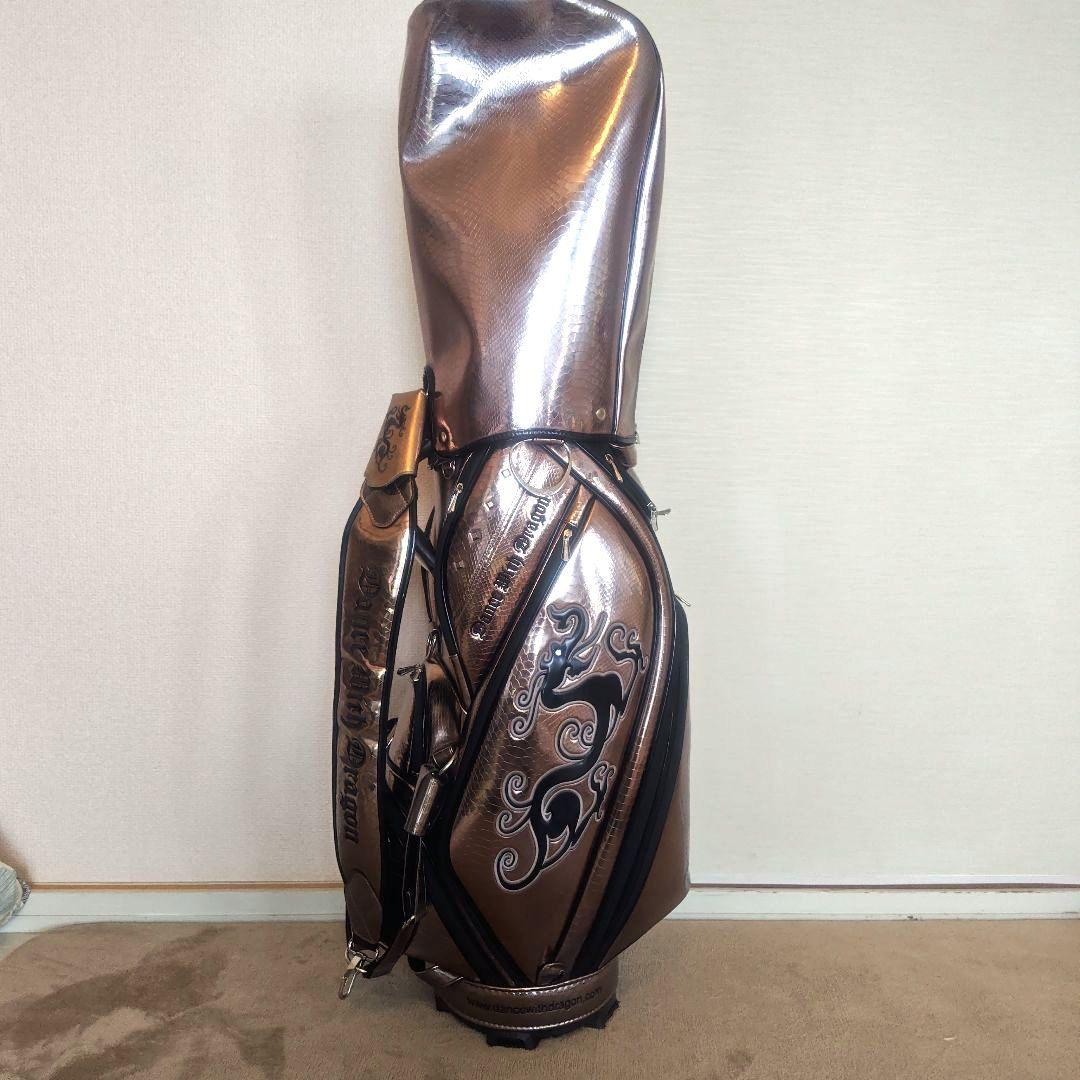 メタリックシルバー　 ドラゴン刺繍 キャディバッグ