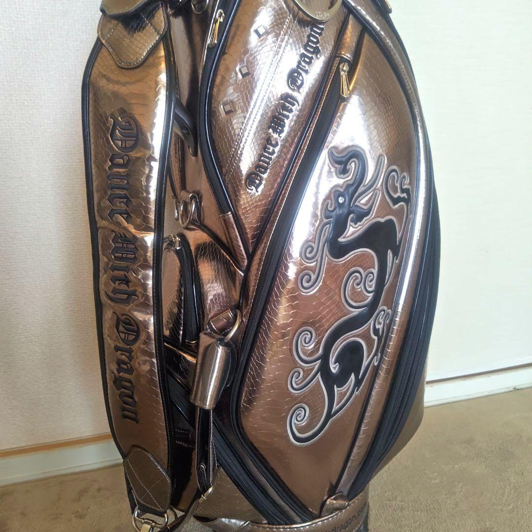 メタリックシルバー　 ドラゴン刺繍 キャディバッグ