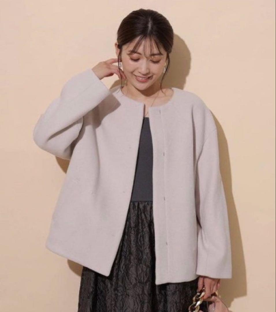 2wayポケファーノーカラーコート　ピンクベージュ　S