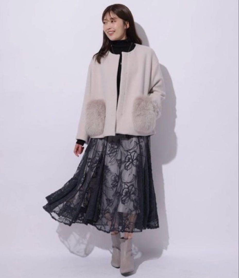 2wayポケファーノーカラーコート　ピンクベージュ　S