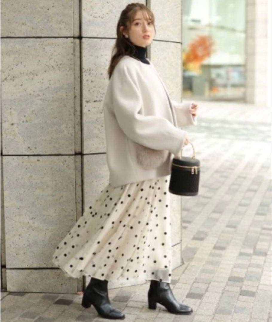 2wayポケファーノーカラーコート　ピンクベージュ　S