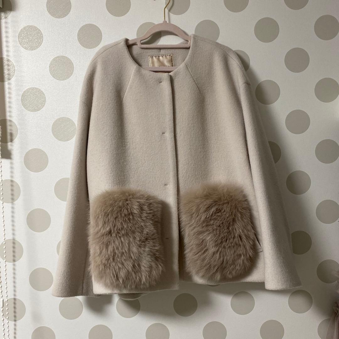 2wayポケファーノーカラーコート　ピンクベージュ　S