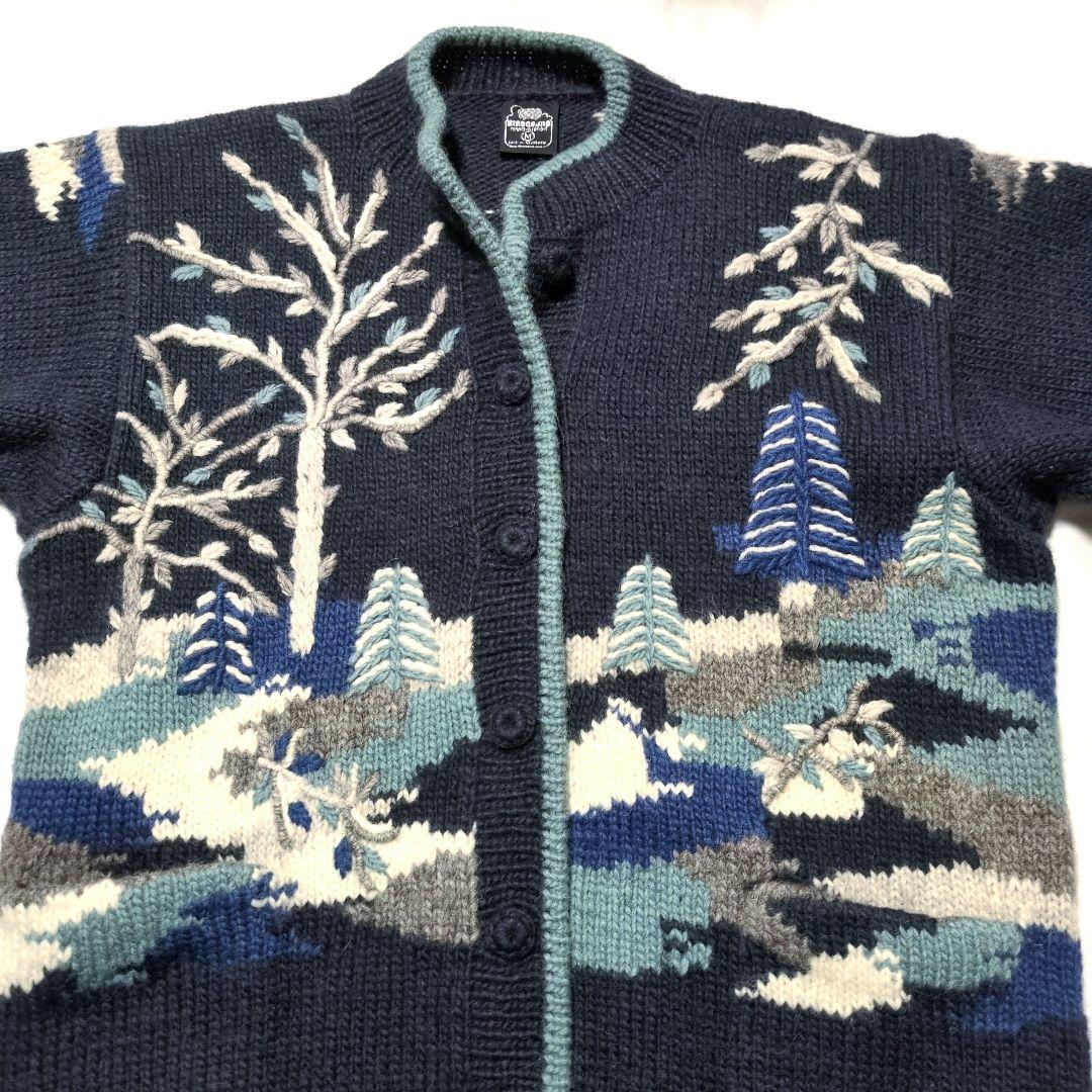 極美品 東欧製 シロゴイノ うさぎ柄 肉厚 ニット ジャケット ハンドメイド M