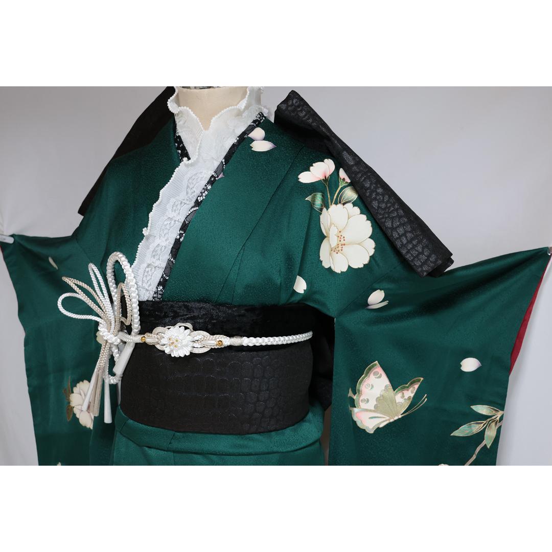人気深緑ヴィンテージ振袖■158.5cm■単品単体成人式前撮り■正絹 BG25