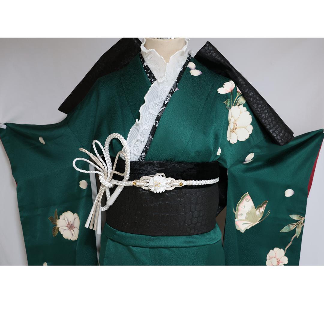 人気深緑ヴィンテージ振袖■158.5cm■単品単体成人式前撮り■正絹 BG25