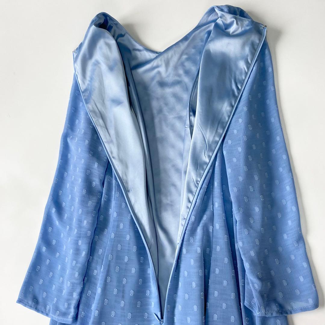 （v6）ジェンヌ　刺繍ドット　フレアワンピース　ブルー　サイズXL 丈120