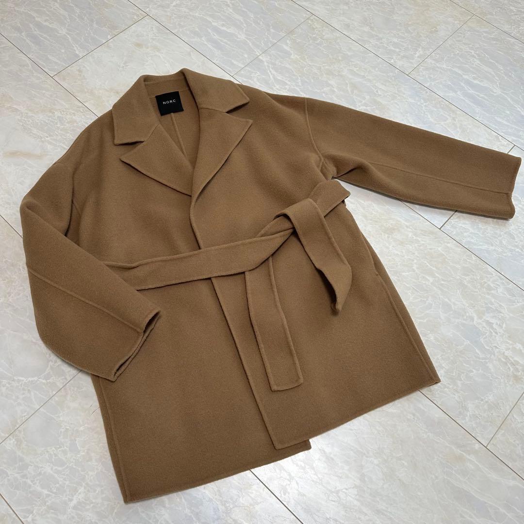 N.O.R.C ベルテッドミドル丈リバーコートキャメル1