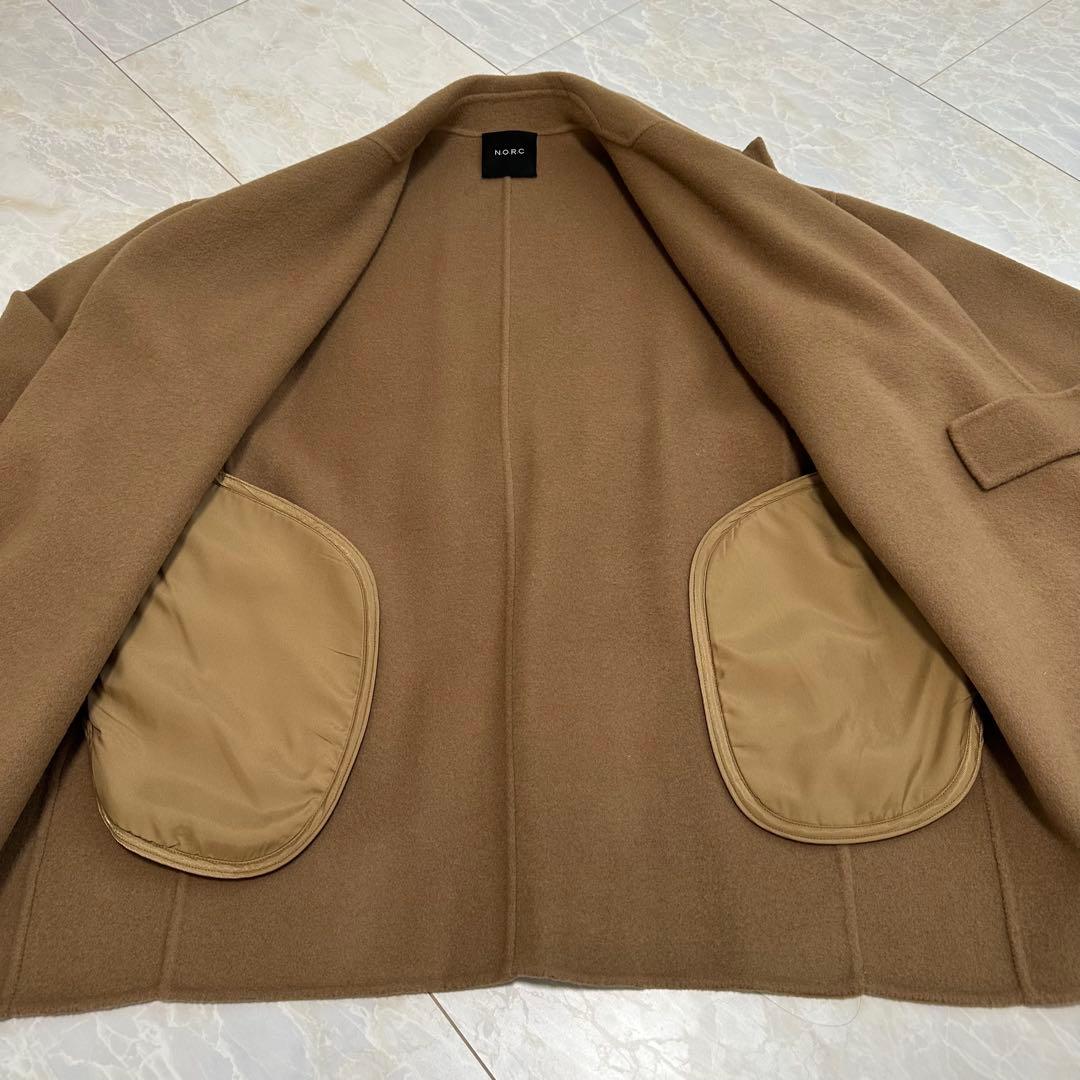 N.O.R.C ベルテッドミドル丈リバーコートキャメル1