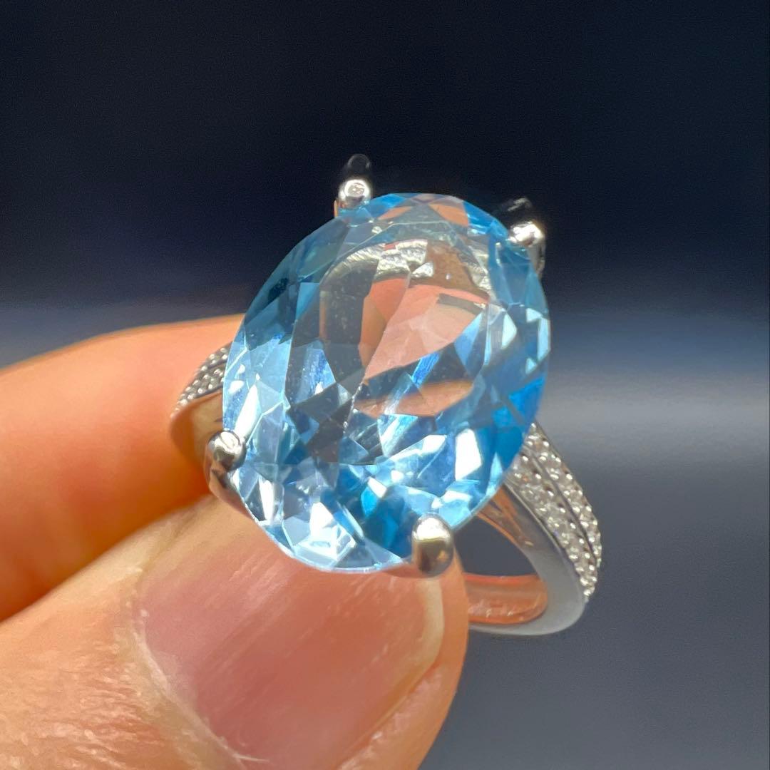 新品天然トパーズスカイブルーのS925使用リング指輪【海外鑑定書付き】10146