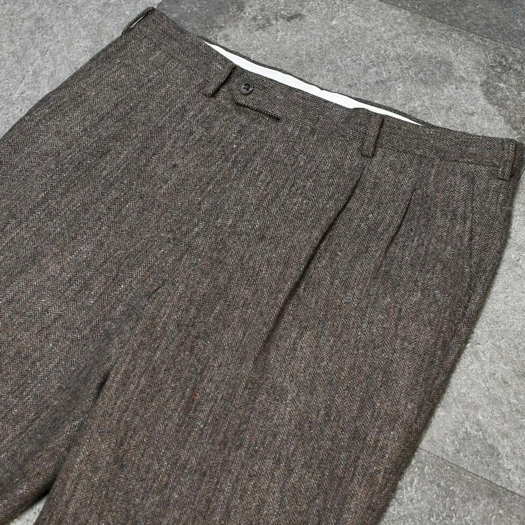 古着 ツイード ネップ タックパンツ スラックス ウールパンツ ブラウン 茶色