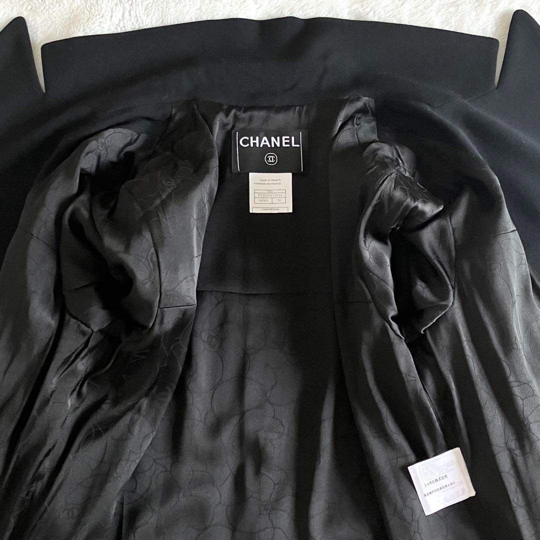 シャネル 03A ウール ココボタン ダブル チェスターコート 38 ブラック