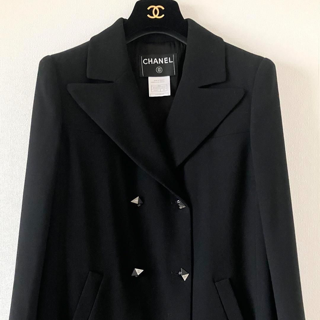 シャネル 03A ウール ココボタン ダブル チェスターコート 38 ブラック