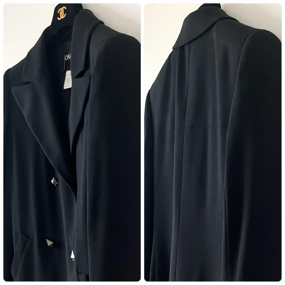 シャネル 03A ウール ココボタン ダブル チェスターコート 38 ブラック