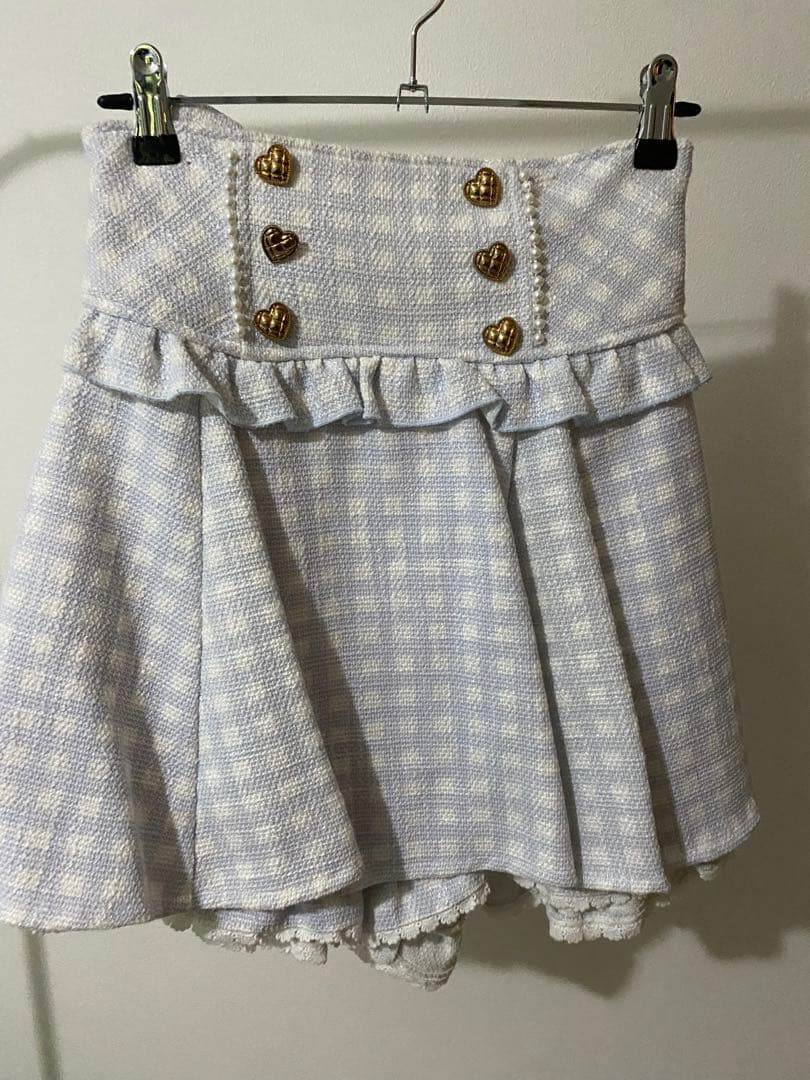 LIZLISA リズリサ　ギンガムツイードサスペンダー付きスカパン　ブルー