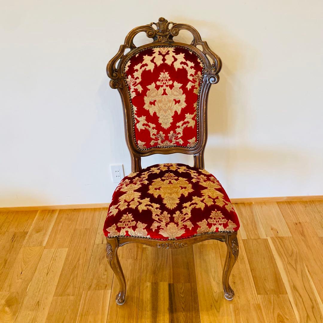 イタリア ダイニングチェア 金華山 赤 金 猫脚 椅子 ヨーロピアン ロココ ②