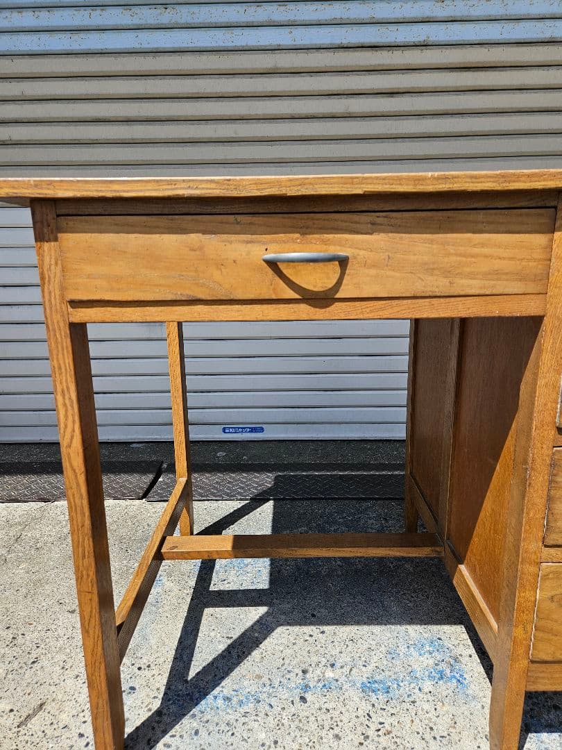日本のアンティーク 古い片袖机 木製 作業台 アトリエ デスク ヴィンテージ
