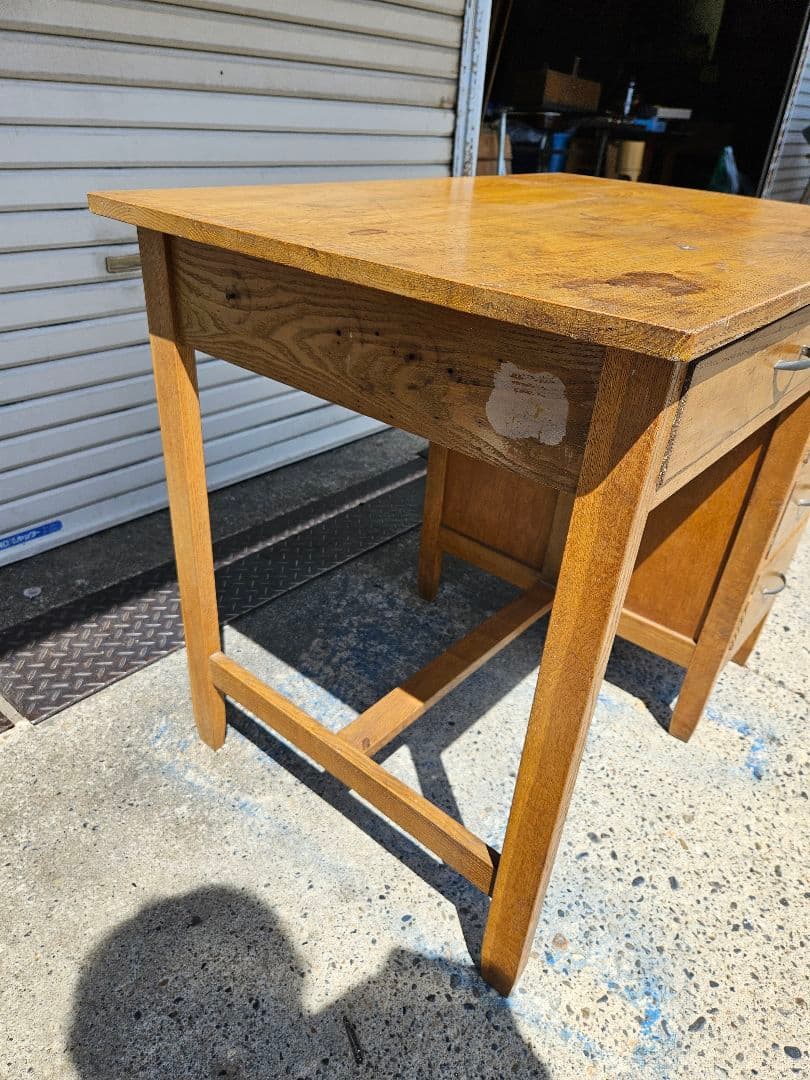 日本のアンティーク 古い片袖机 木製 作業台 アトリエ デスク ヴィンテージ