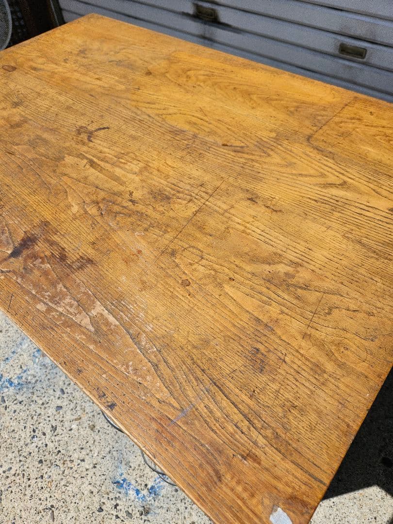 日本のアンティーク 古い片袖机 木製 作業台 アトリエ デスク ヴィンテージ