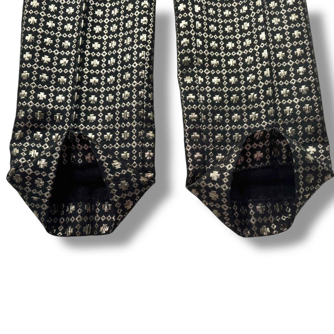 【極美品】CELINE セリーヌ　総柄　パンツ 刺繍　金 ズボン　ウール　シルク