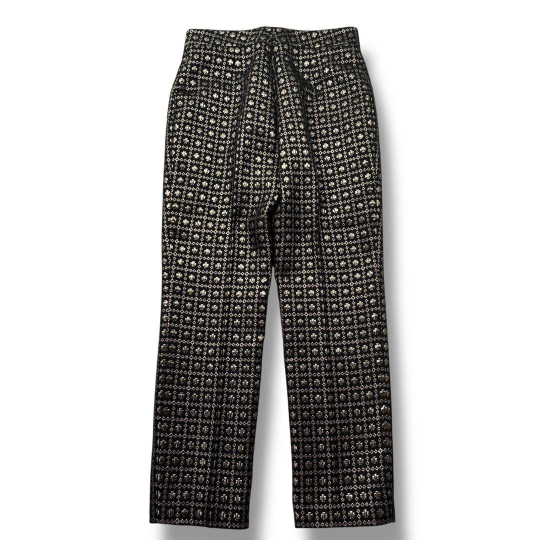 【極美品】CELINE セリーヌ　総柄　パンツ 刺繍　金 ズボン　ウール　シルク