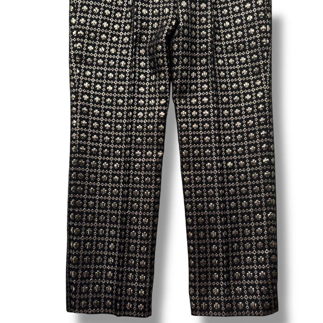 【極美品】CELINE セリーヌ　総柄　パンツ 刺繍　金 ズボン　ウール　シルク
