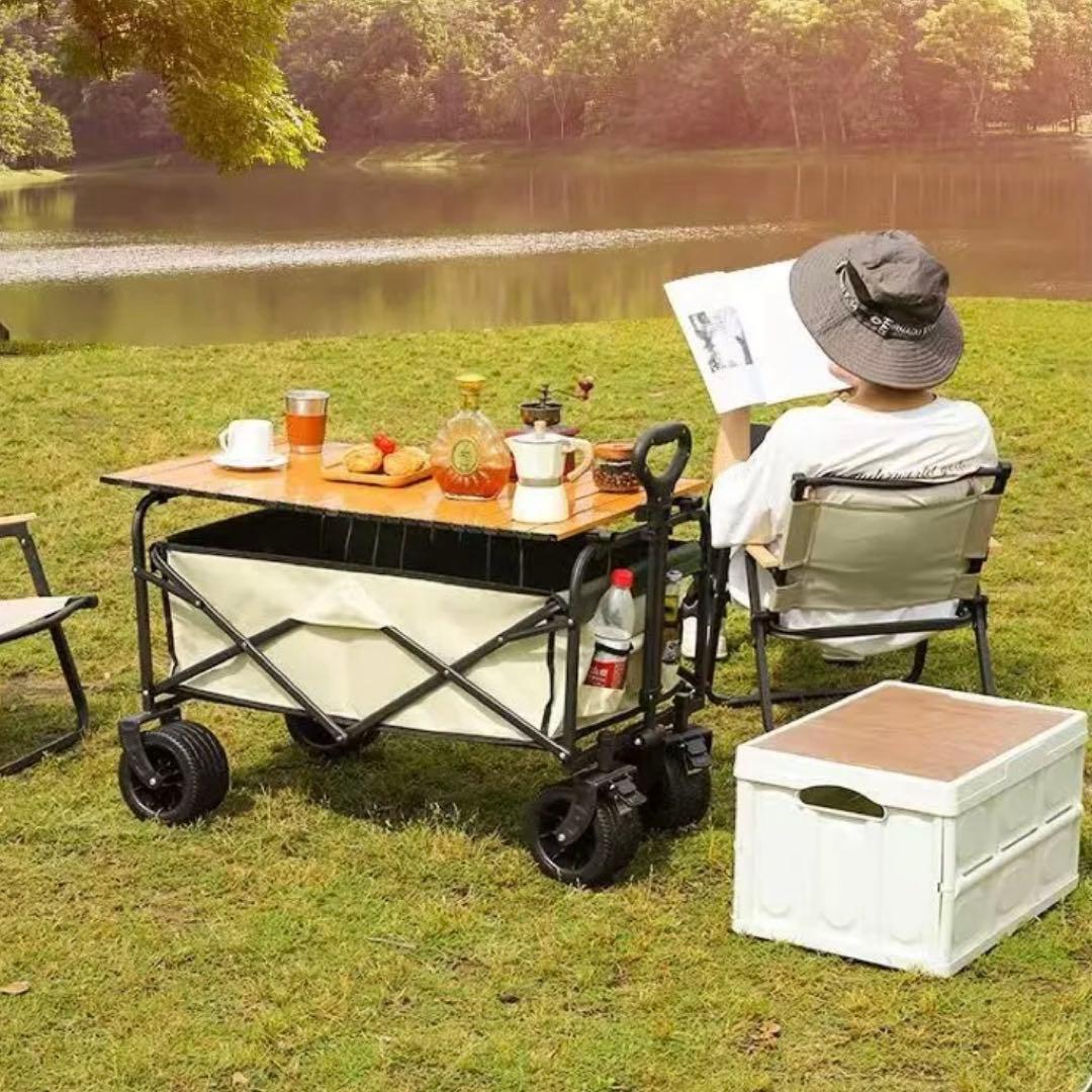 折りたたみ式 アウトドアキャリーワゴン（テーブル兼用タイプ） 折り畳み収納可能