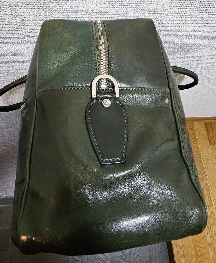万双 双鞣和地 本革ボストンバッグ　ダークグリーン