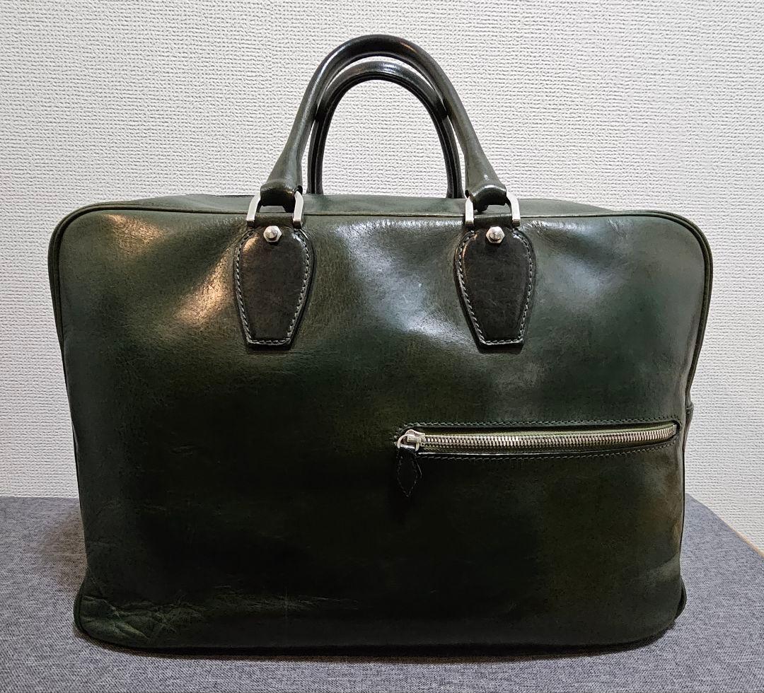 万双 双鞣和地 本革ボストンバッグ　ダークグリーン