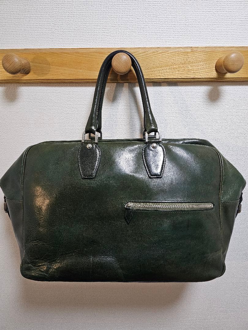 万双 双鞣和地 本革ボストンバッグ　ダークグリーン