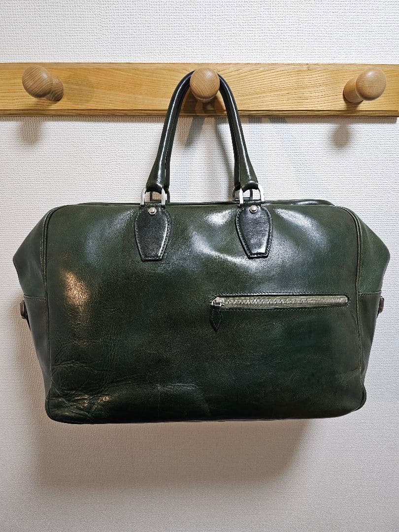 万双 双鞣和地 本革ボストンバッグ　ダークグリーン