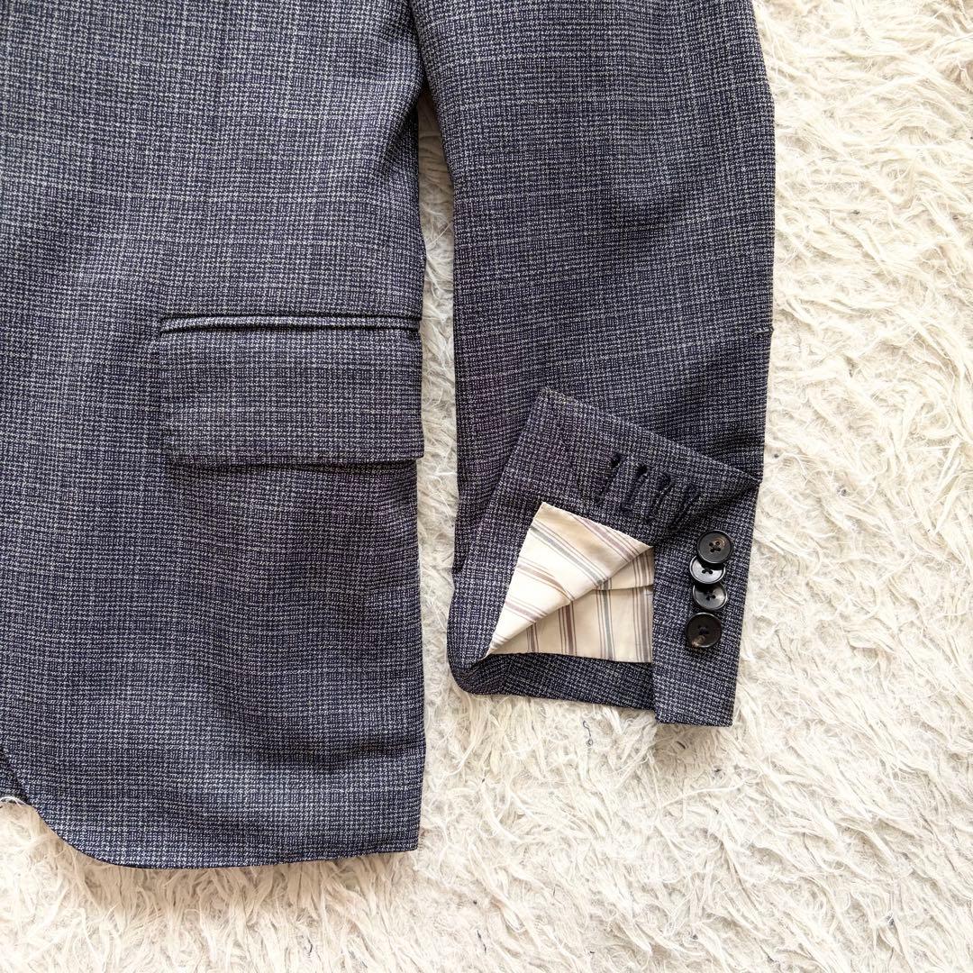 <美品>LARDINI 新ロゴ ネイビー ウール スーツ ブートニエール 42